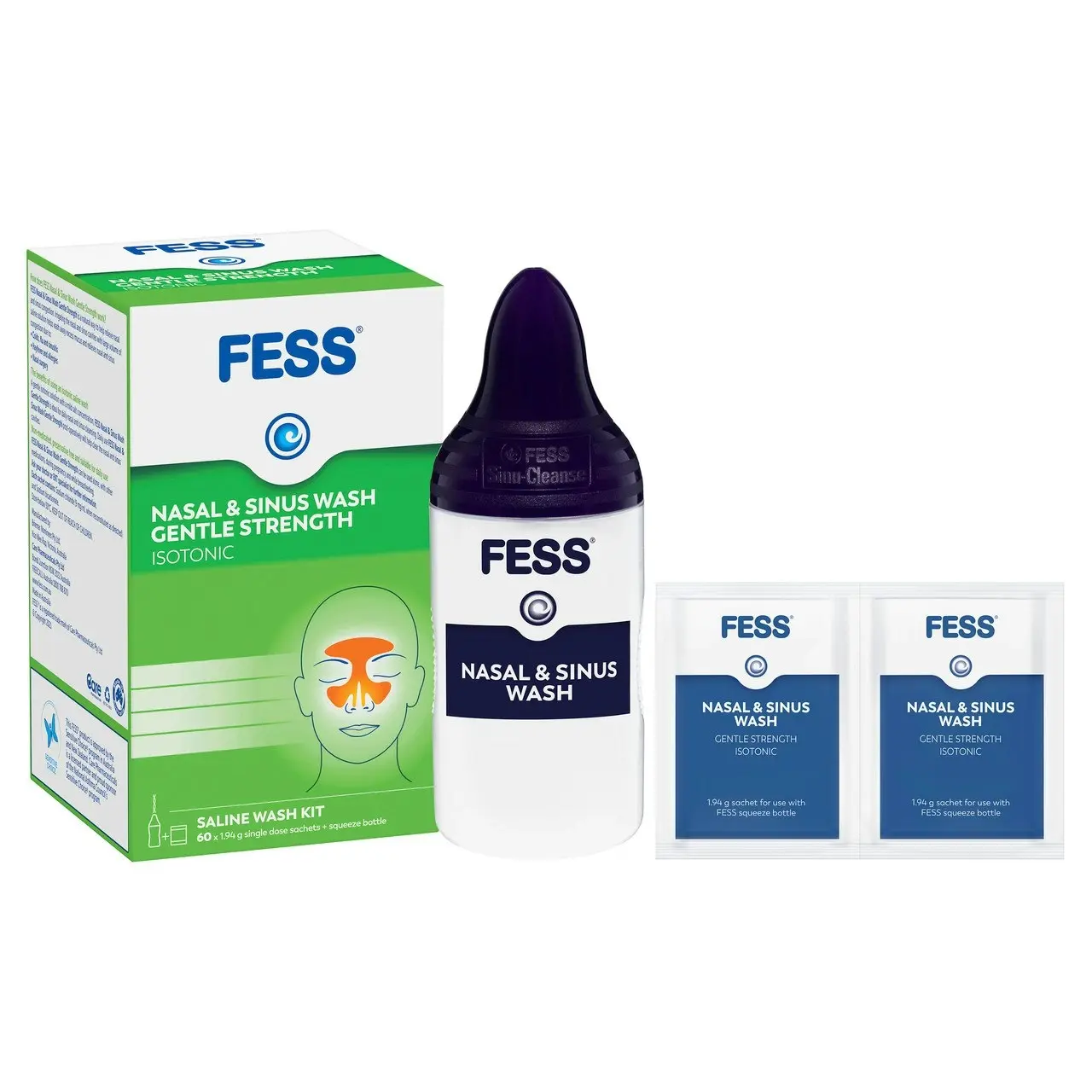 FESS Nasal & Sinus Wash Gentle Strength Saline Wash Kit 60 Pack