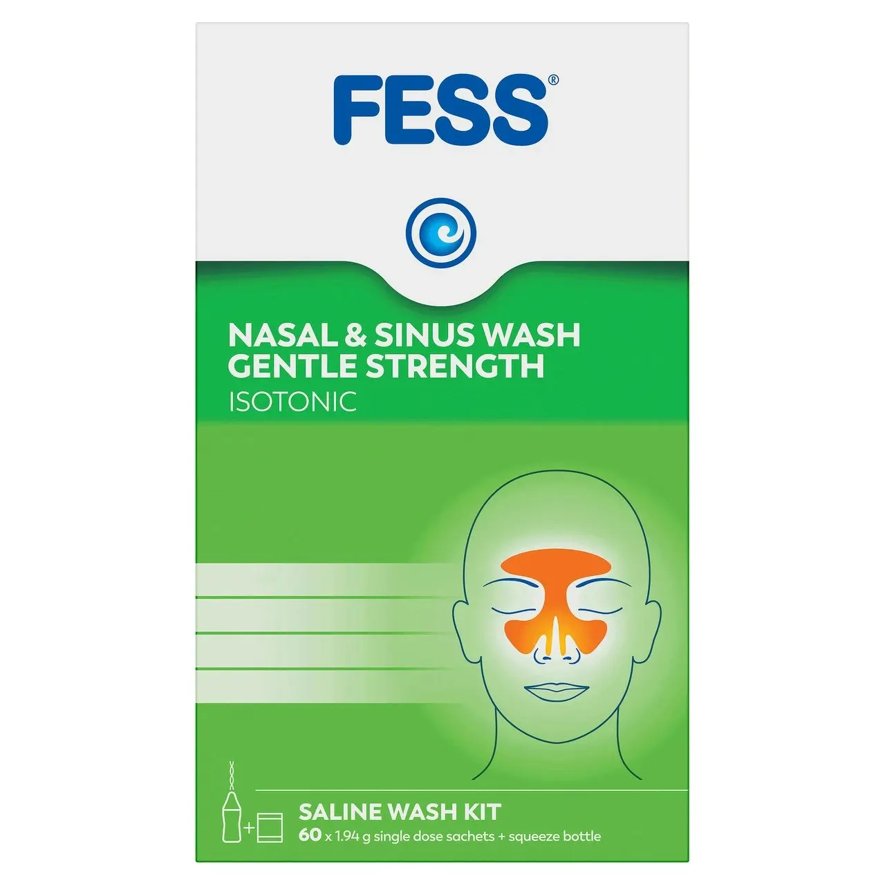 FESS Nasal & Sinus Wash Gentle Strength Saline Wash Kit 60 Pack