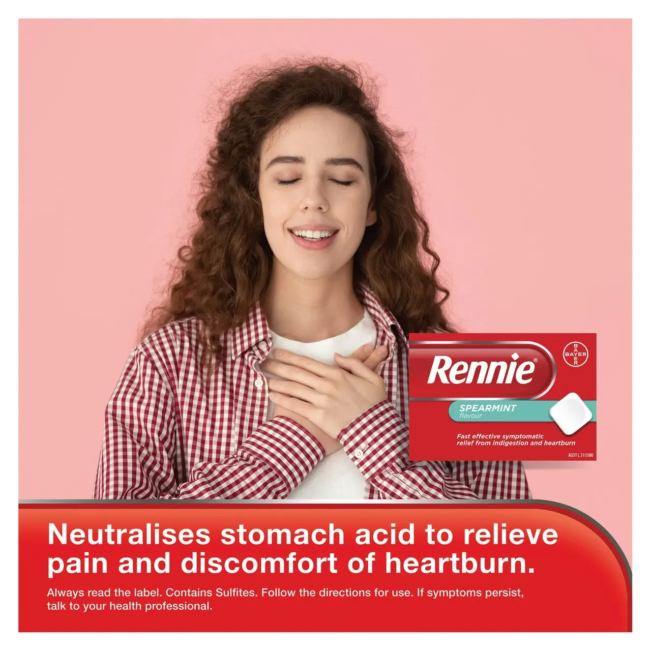 Rennie Indigestion and Heartburn Relief Spearmint 24 Chewable Tablets