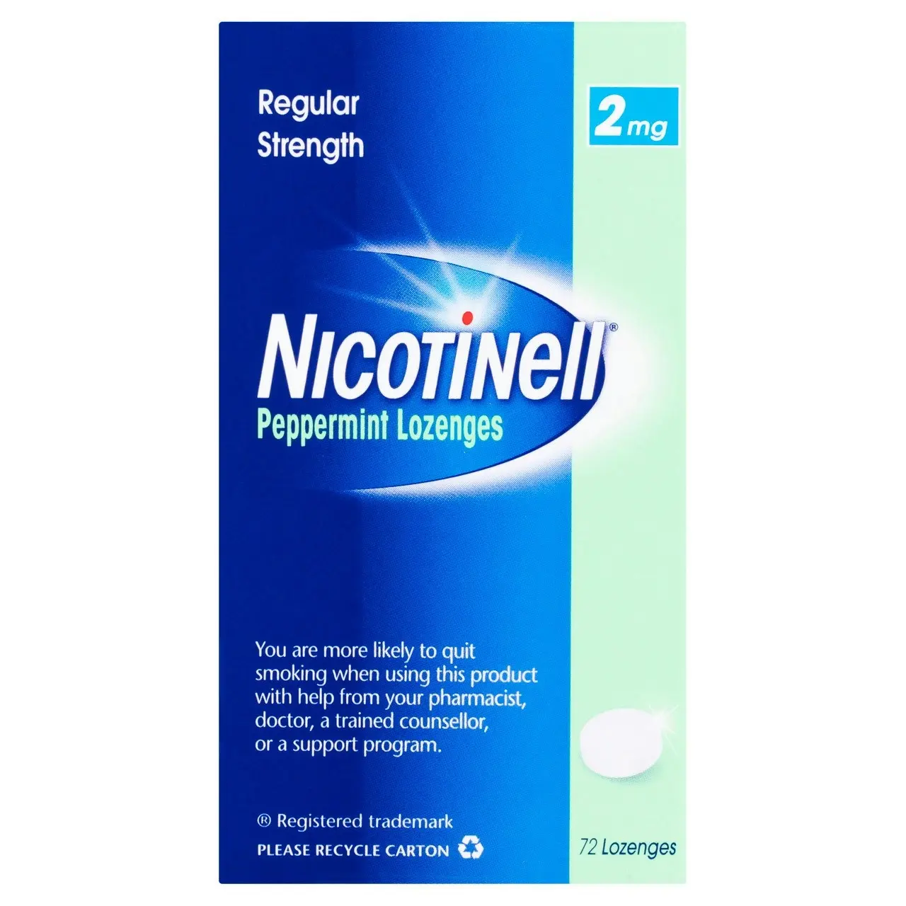 Nicotinell Stop Smoking Peppermint Lozenge Regular Strength 2mg 72 Pack