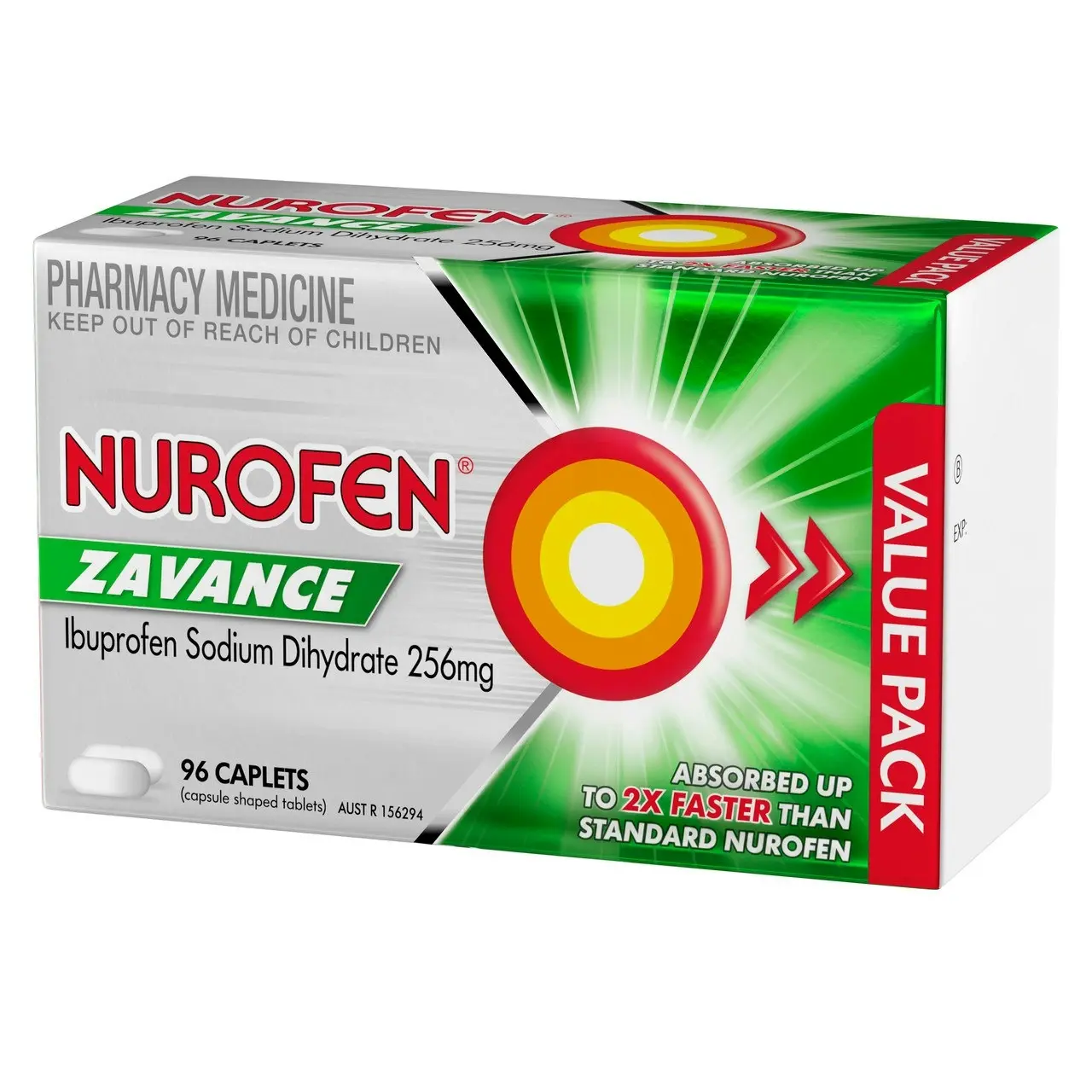 Nurofen Zavance Fast Pain Relief Caplets 256mg Ibuprofen 96 pack