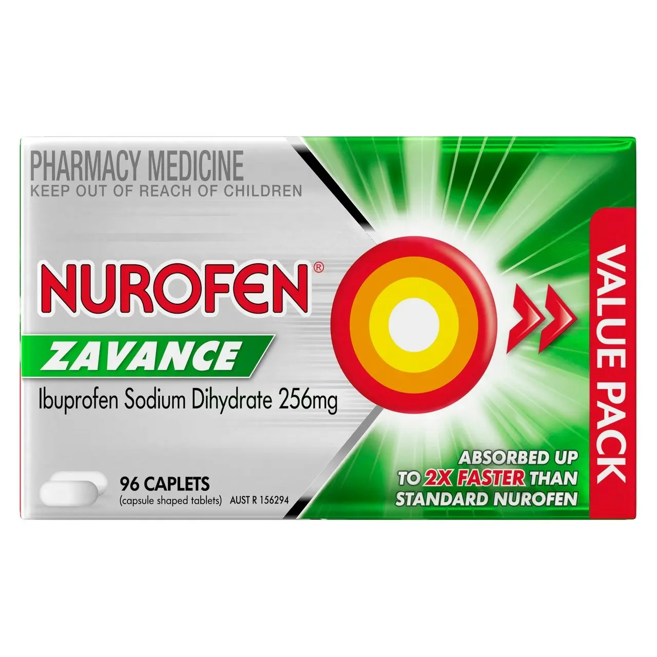 Nurofen Zavance Fast Pain Relief Caplets 256mg Ibuprofen 96 pack