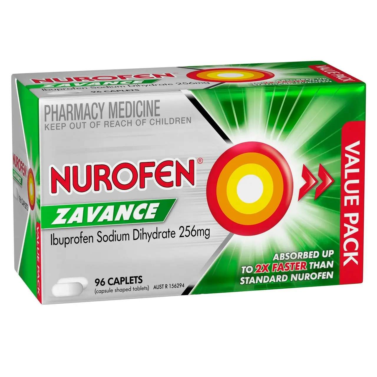 Nurofen Zavance Fast Pain Relief Caplets 256mg Ibuprofen 96 pack