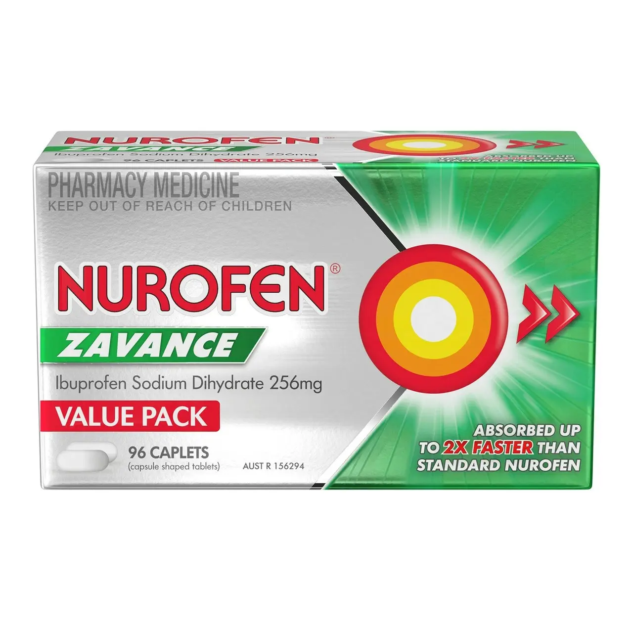 Nurofen Zavance Fast Pain Relief Caplets 256mg Ibuprofen 96 pack