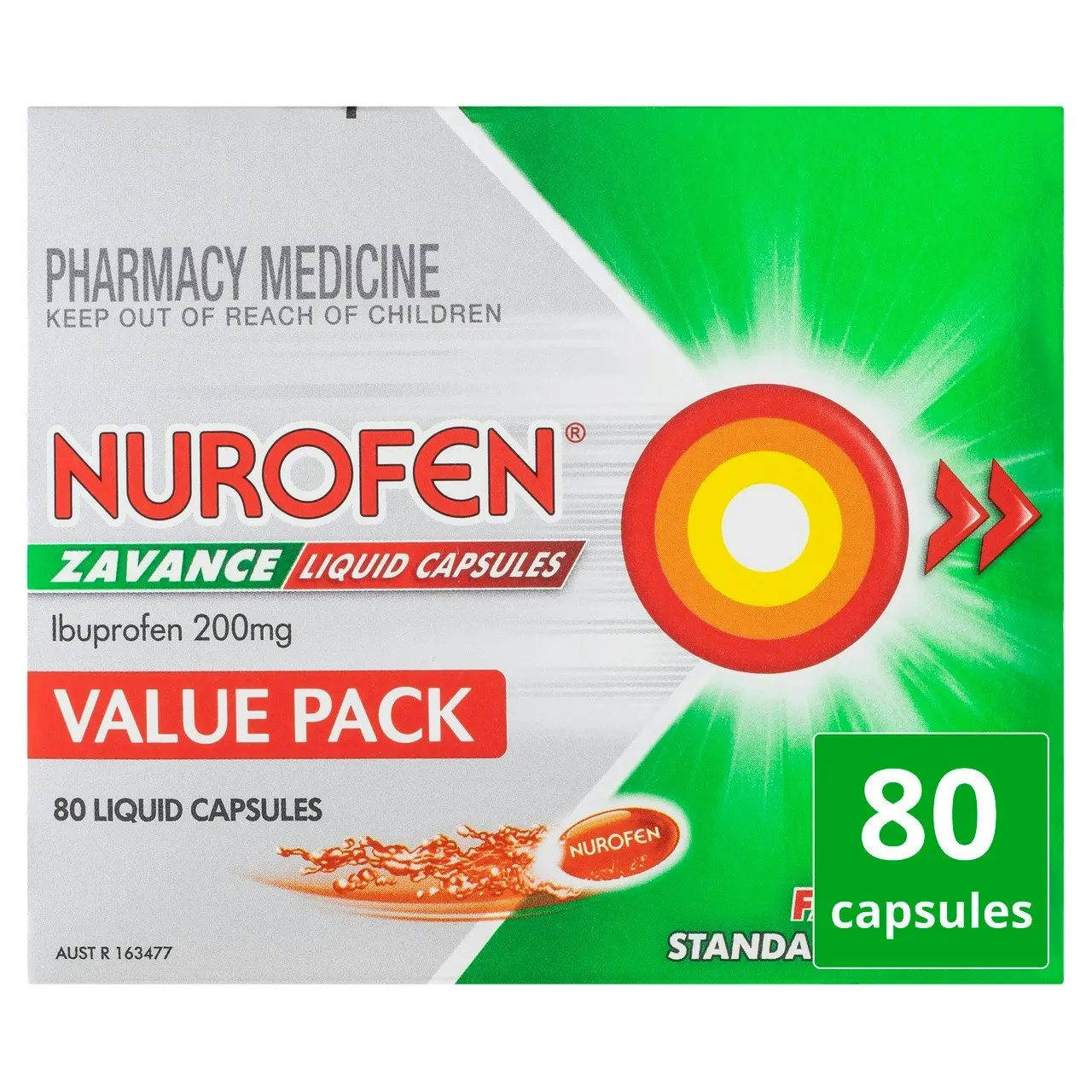 Nurofen Zavance Fast Pain Relief Liquid Capsules 200mg Ibuprofen 80 Value Pack