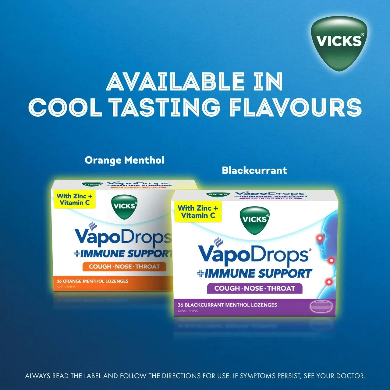 Vicks VapoDrops + Immune Support Orange Menthol, Nose, Throat & Cough Relief, Support Immune Health, 16 Lozenges