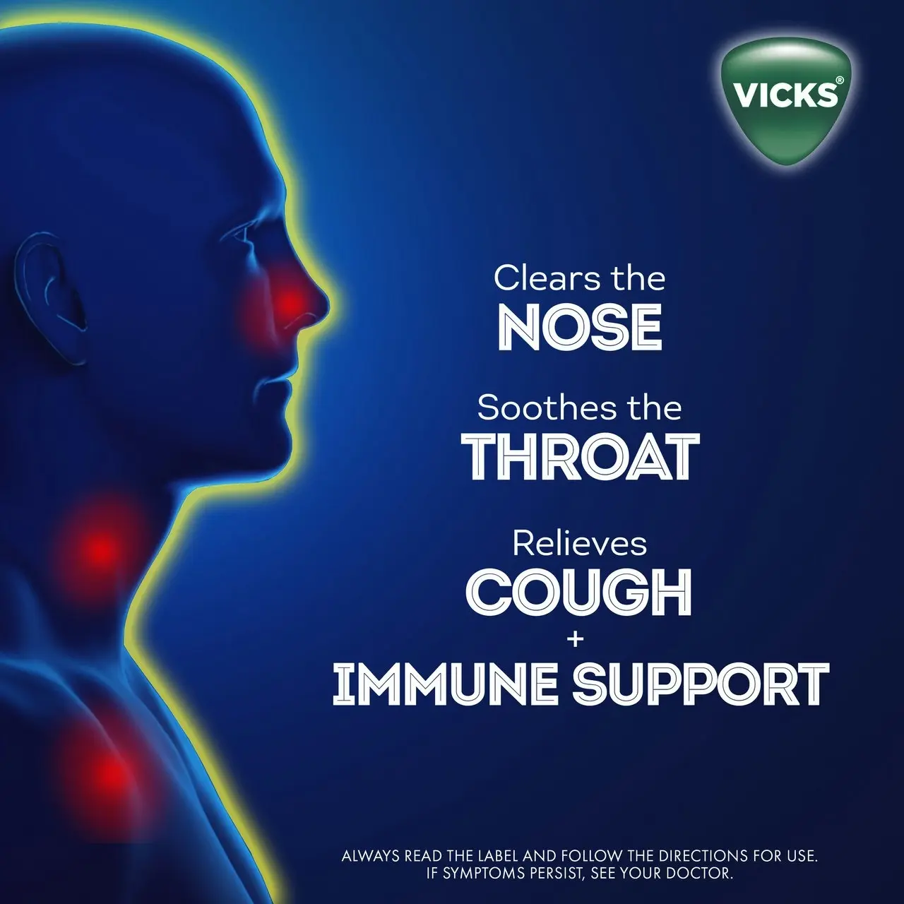 Vicks VapoDrops + Immune Support Orange Menthol, Nose, Throat & Cough Relief, Support Immune Health, 16 Lozenges