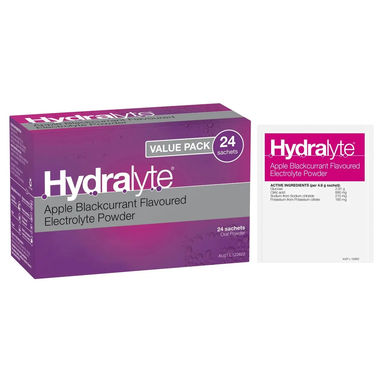 Hydralyte Electrolyte Powder Apple Blackcurrant Flavoured 24 Pack