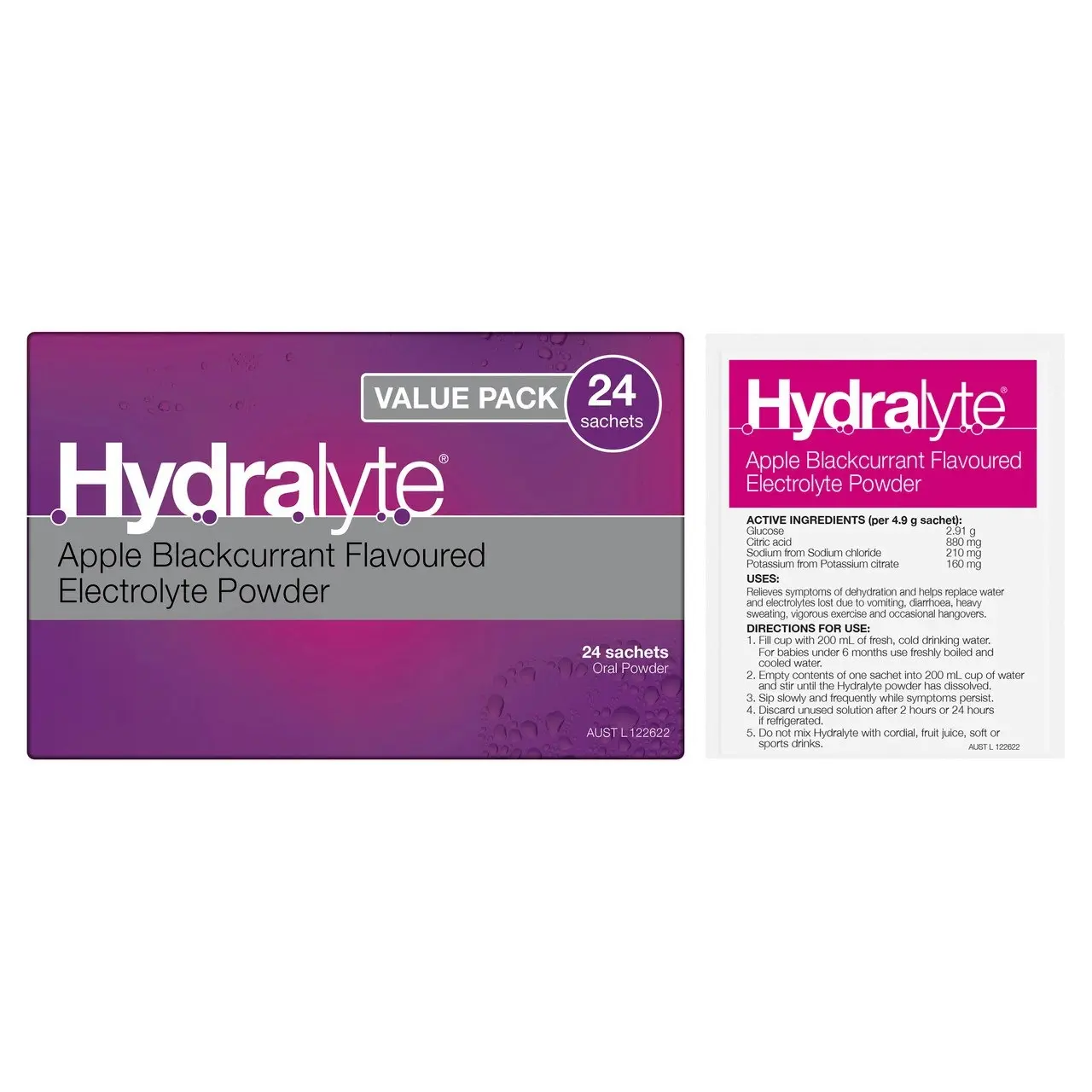 Hydralyte Electrolyte Powder Apple Blackcurrant Flavoured 24 Pack