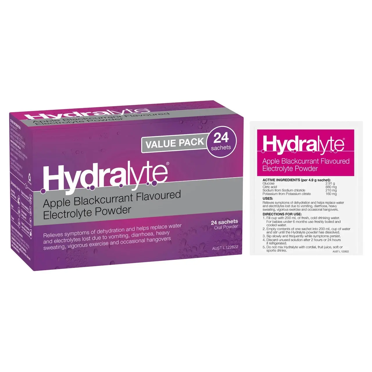 Hydralyte Electrolyte Powder Apple Blackcurrant Flavoured 24 Pack