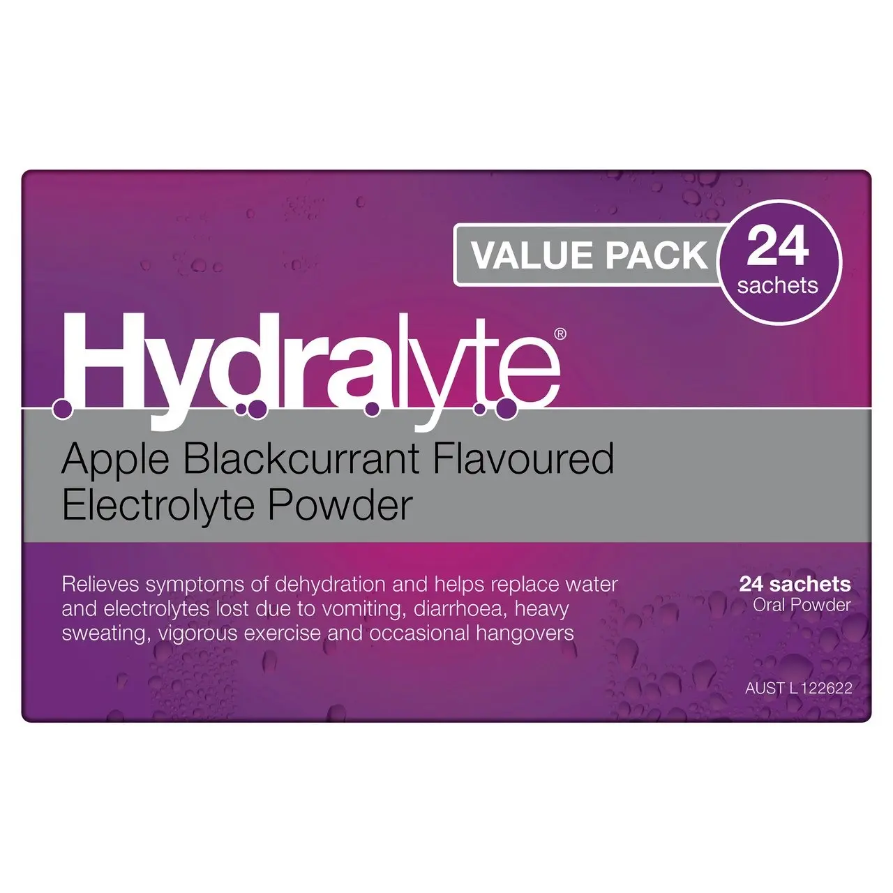 Hydralyte Electrolyte Powder Apple Blackcurrant Flavoured 24 Pack