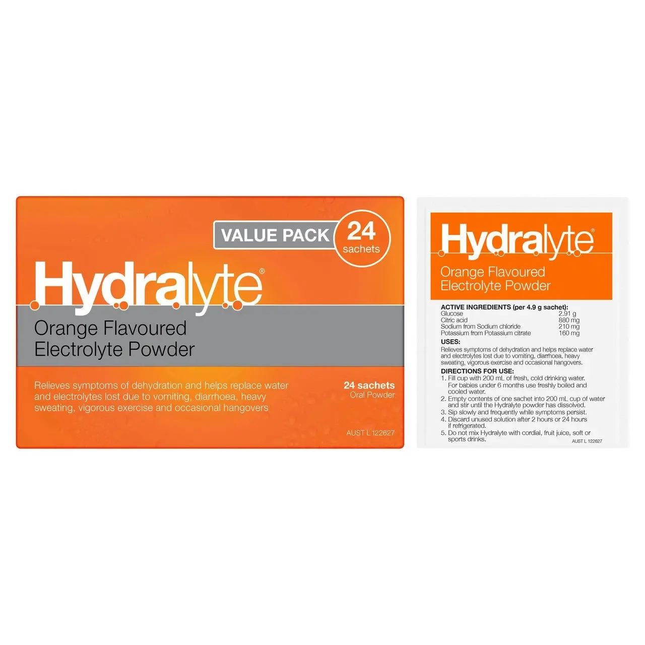 Hydralyte Electrolyte Powder Orange Flavoured 24 pack