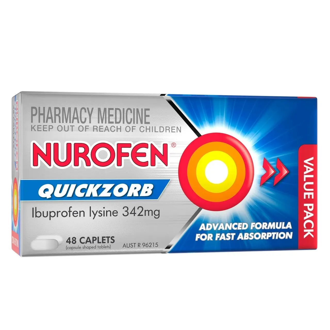 Nurofen Quickzorb Quick Pain Relief Caplets 342mg Ibuprofen 48 pack