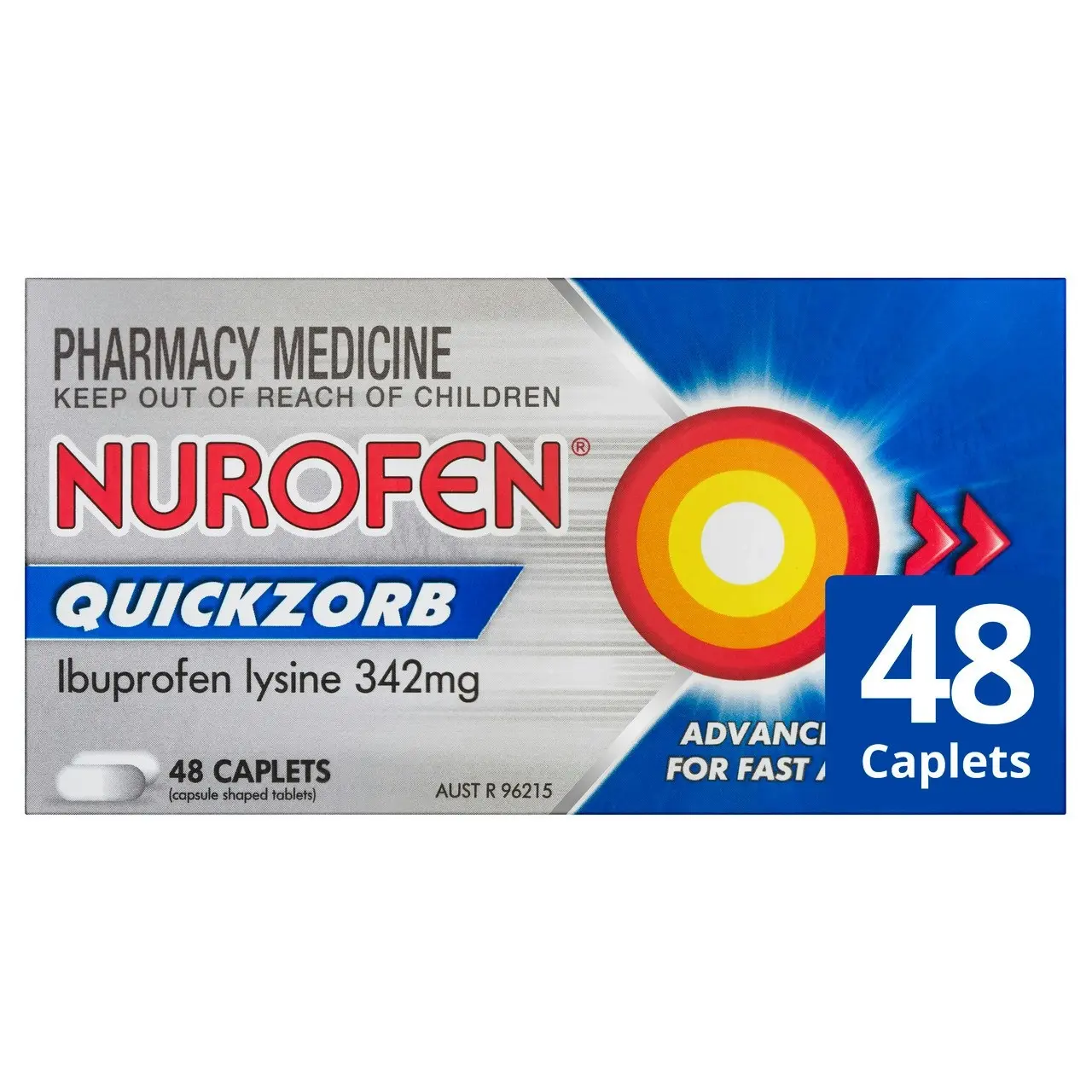 Nurofen Quickzorb Quick Pain Relief Caplets 342mg Ibuprofen 48 pack