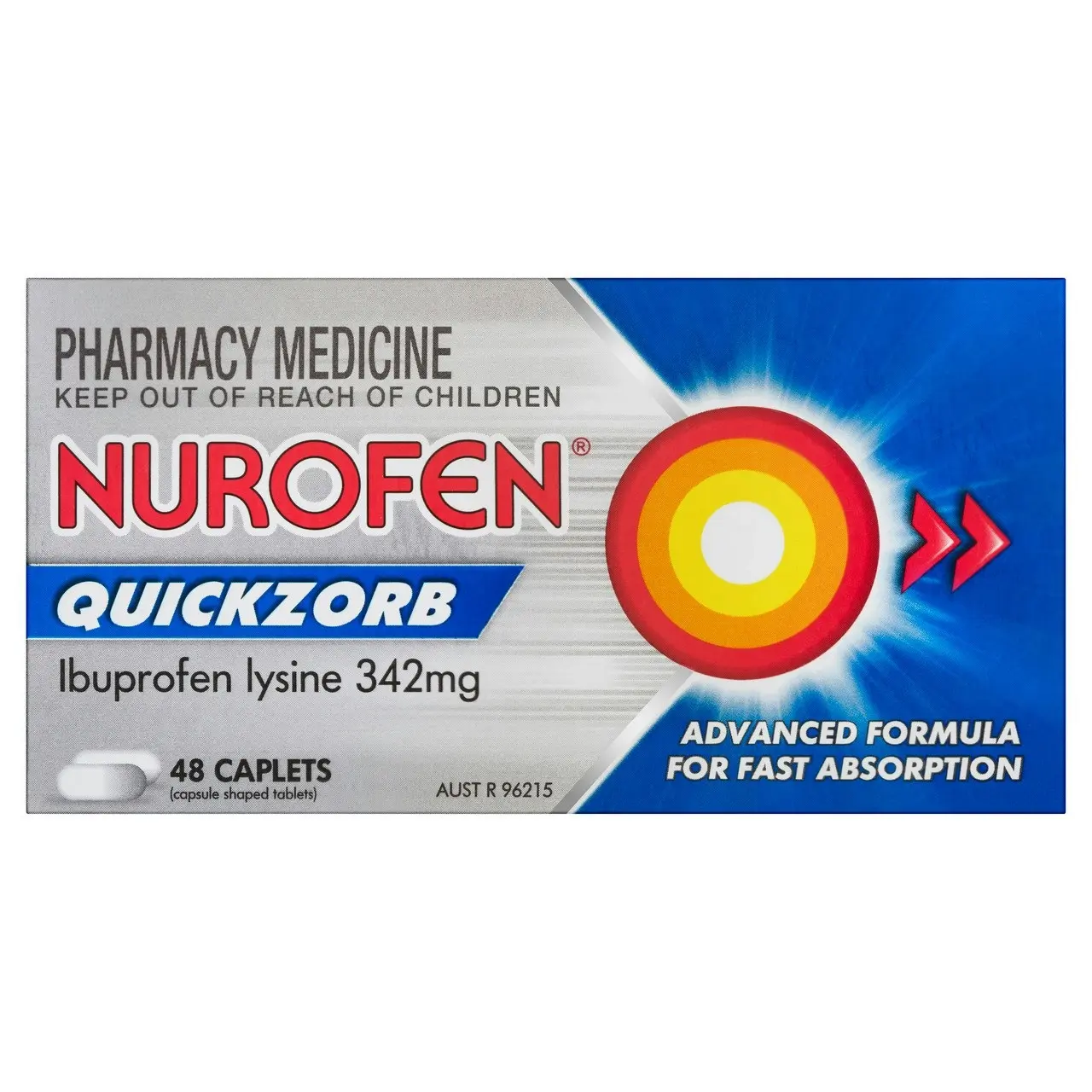 Nurofen Quickzorb Quick Pain Relief Caplets 342mg Ibuprofen 48 pack