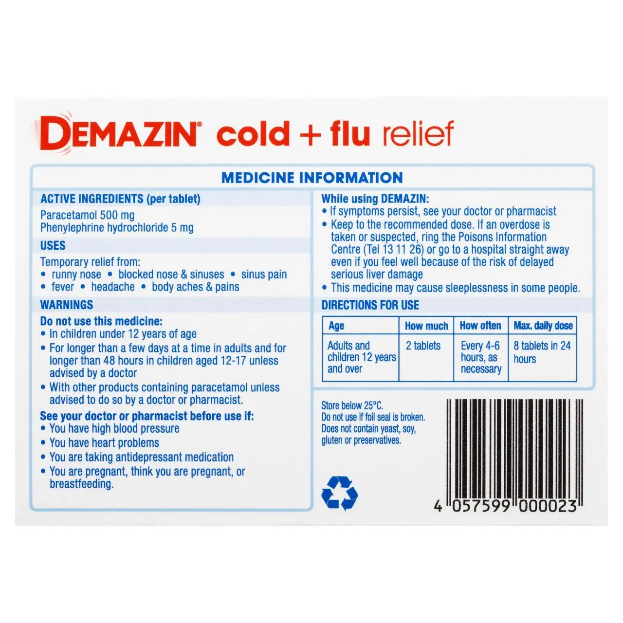 Demazin Cold & Flu Relief 48 Tablets