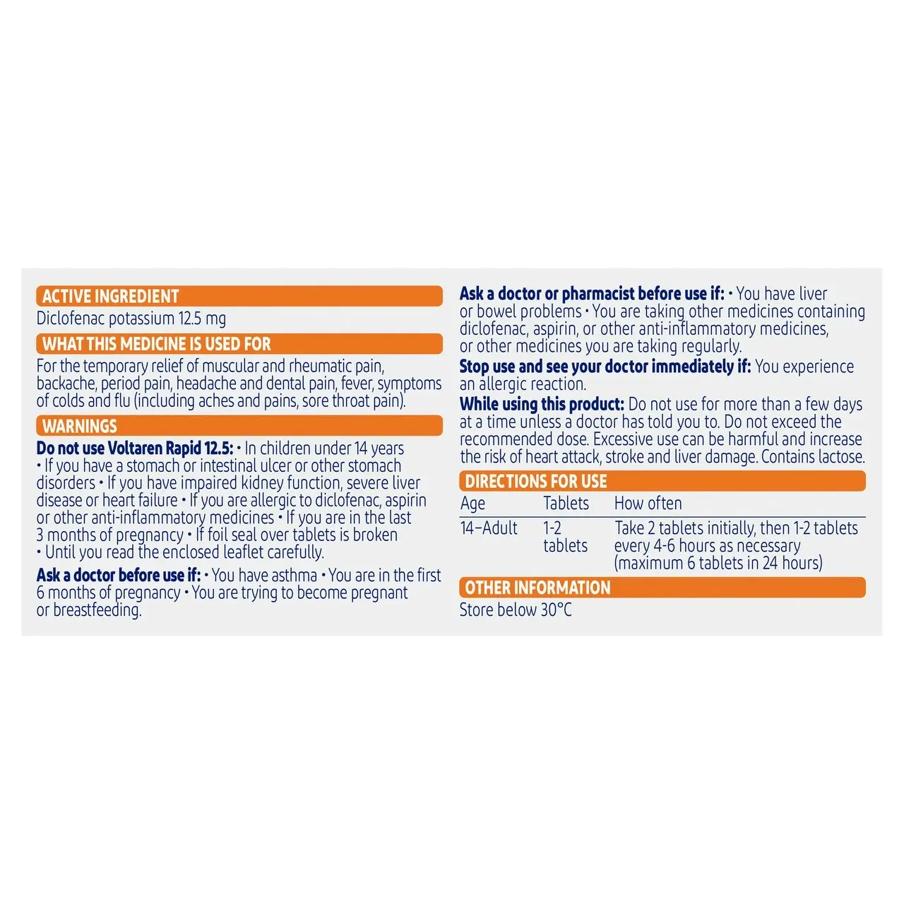 Voltaren Rapid 12.5 10 Tablets