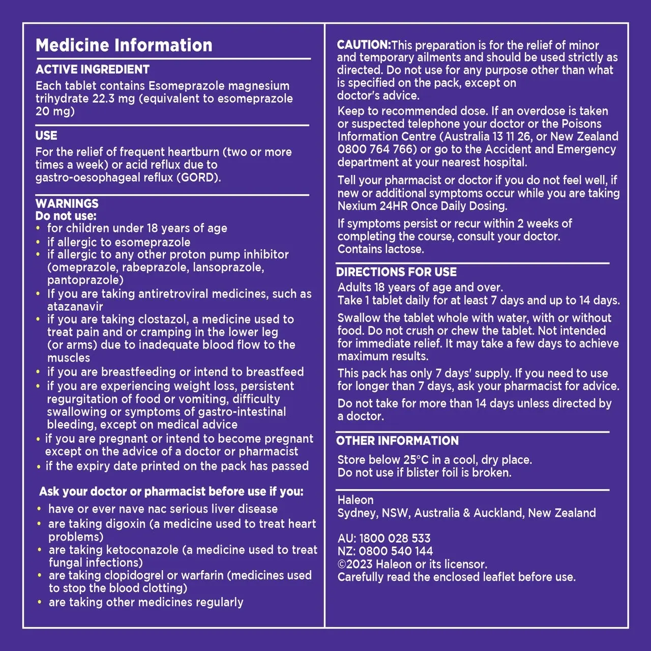 Nexium 24HR Once Daily Dosing 14 enteric coated tablets