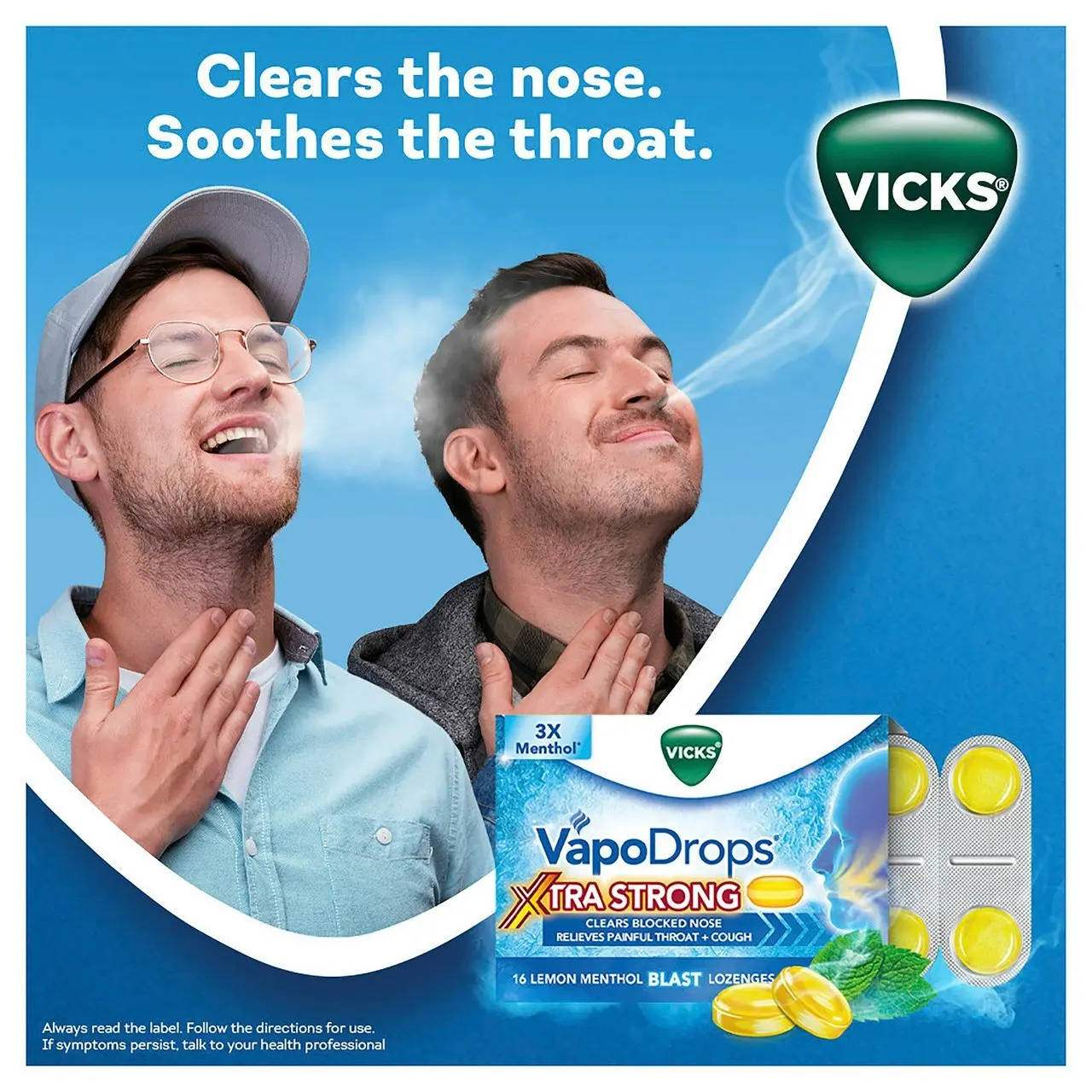 Vicks VapoDrops Xtra Strong Lemon Menthol Blast 16 Lozenges