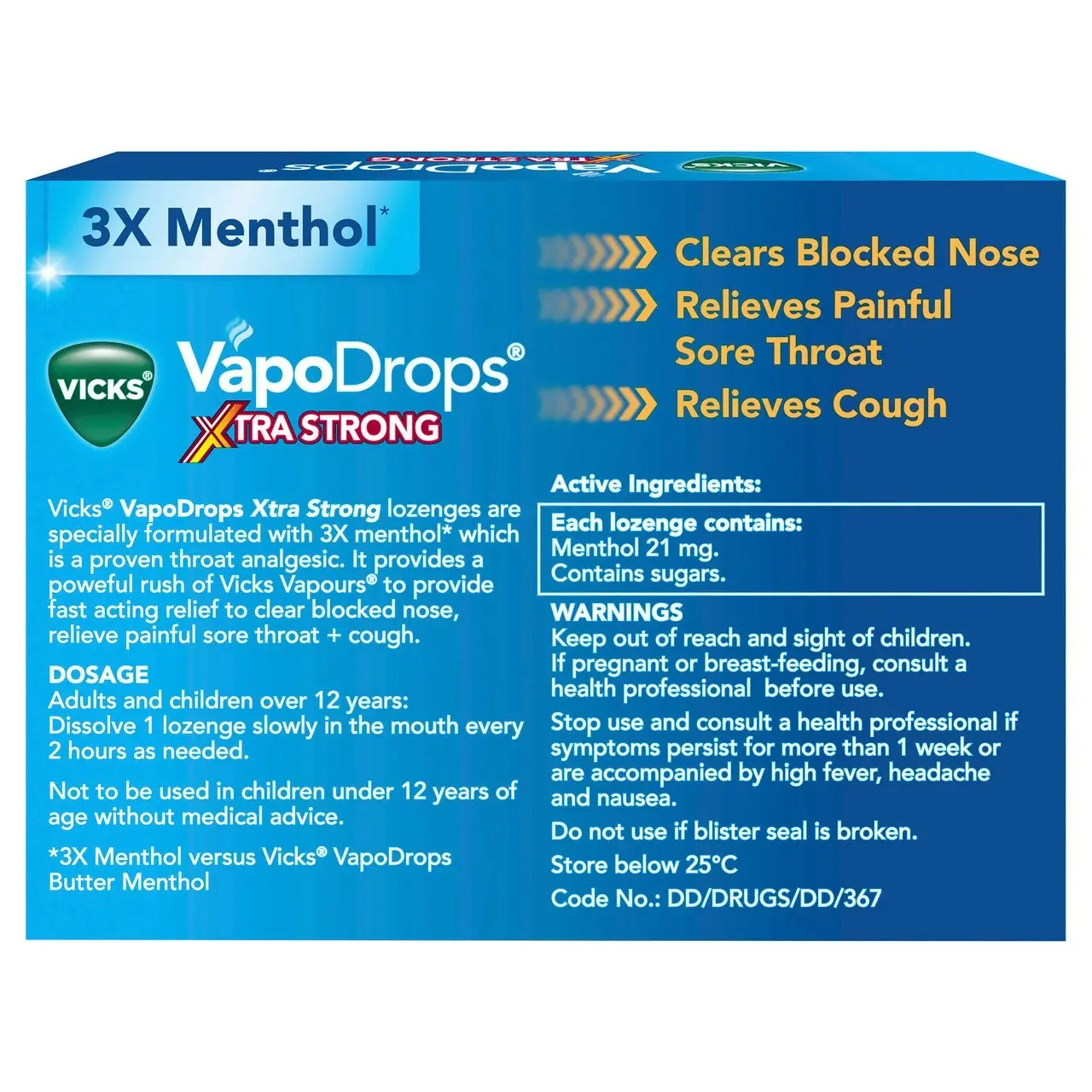 Vicks VapoDrops Xtra Strong Lemon Menthol Blast 16 Lozenges