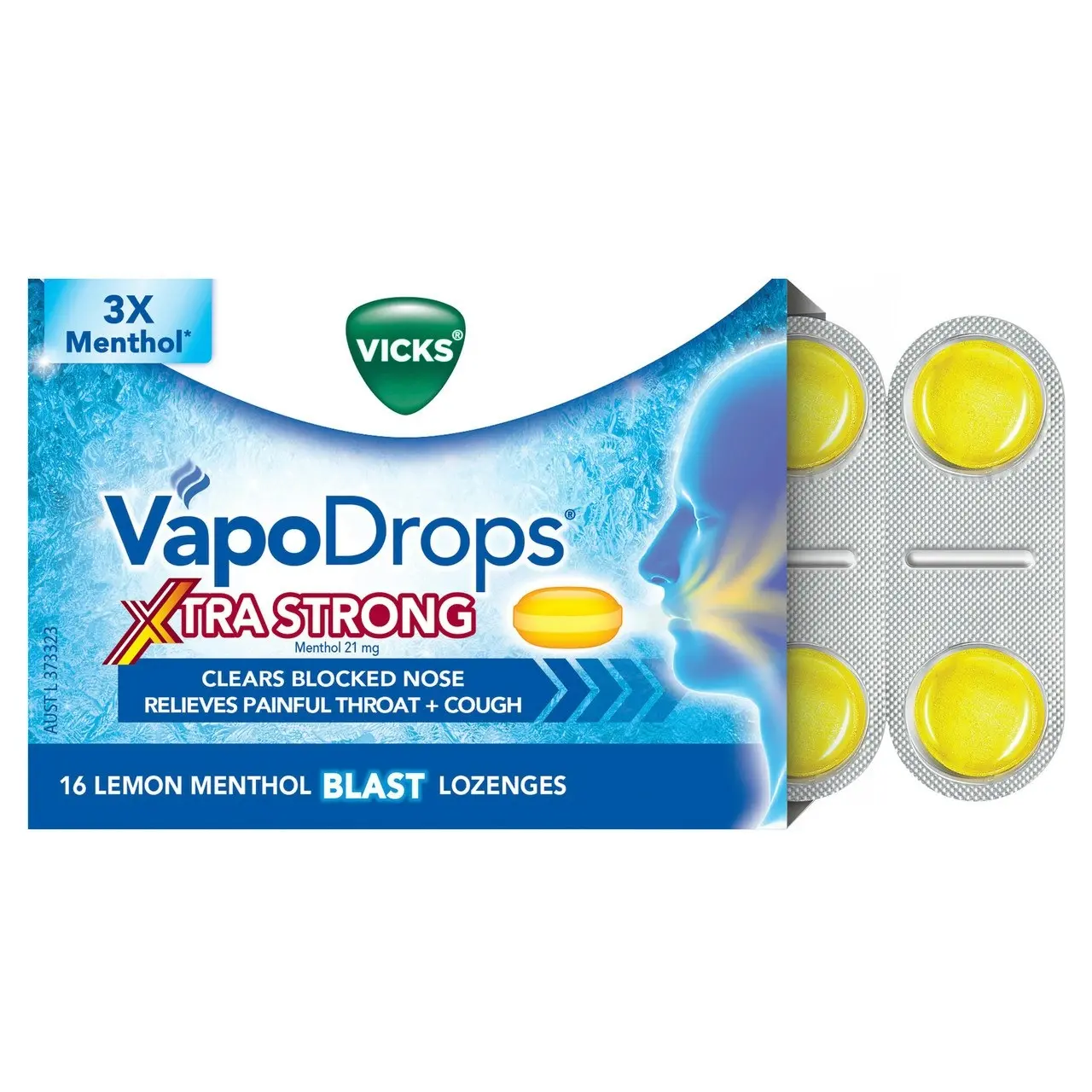 Vicks VapoDrops Xtra Strong Lemon Menthol Blast 16 Lozenges