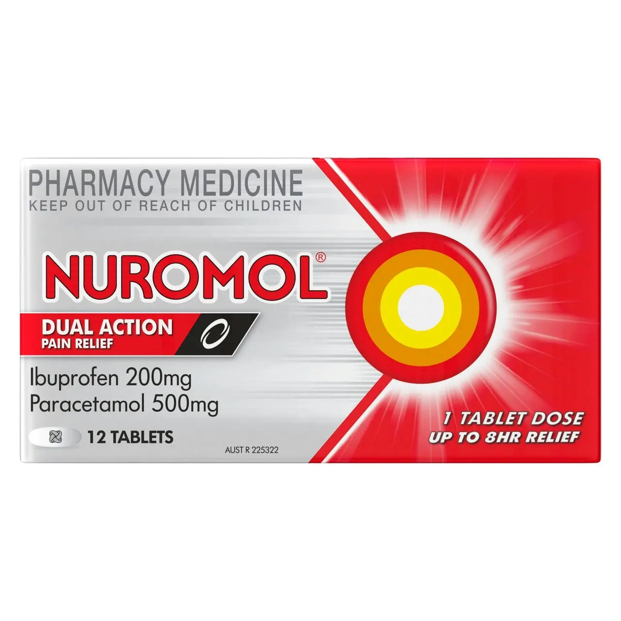 NUROMOL 200mg Strong Pain Relief Tablets Ibuprofen/500mg Paracetamol 12 pack