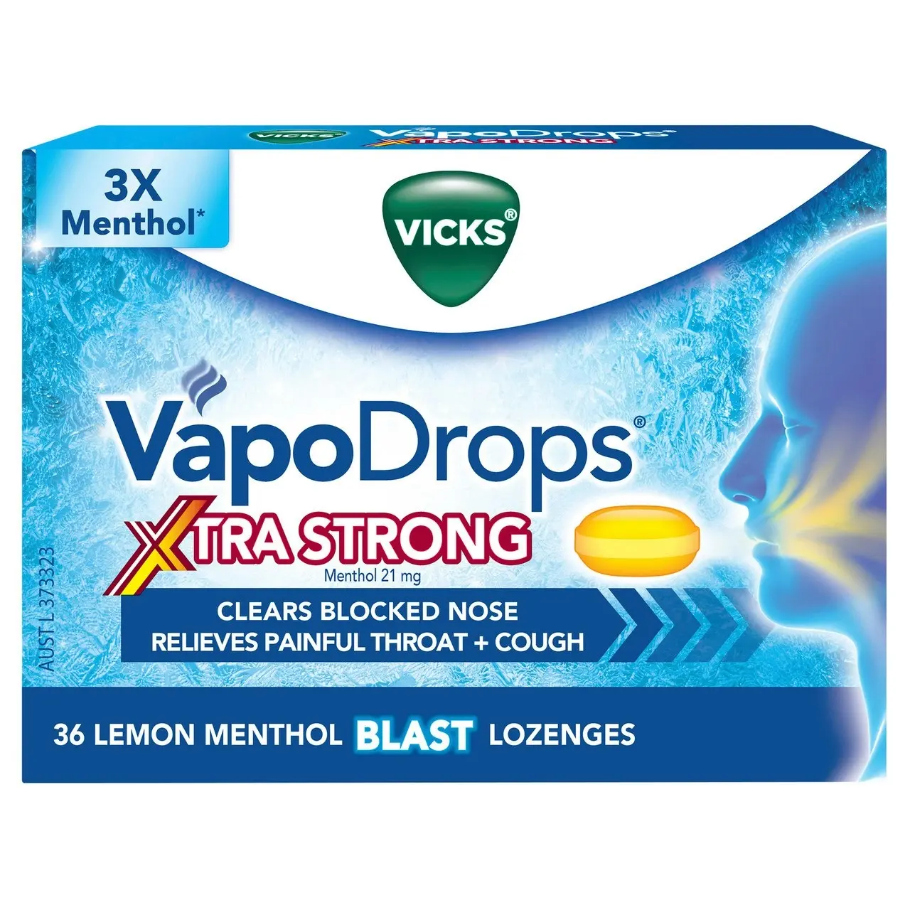 Vicks VapoDrops Xtra Strong Lemon Menthol Blast 36 Lozenges - Cough & Cold