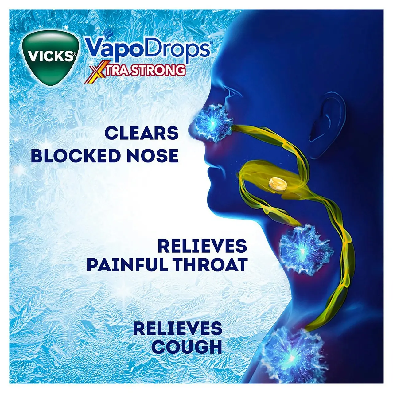 Vicks VapoDrops Xtra Strong Lemon Menthol Blast 36 Lozenges - Cough & Cold