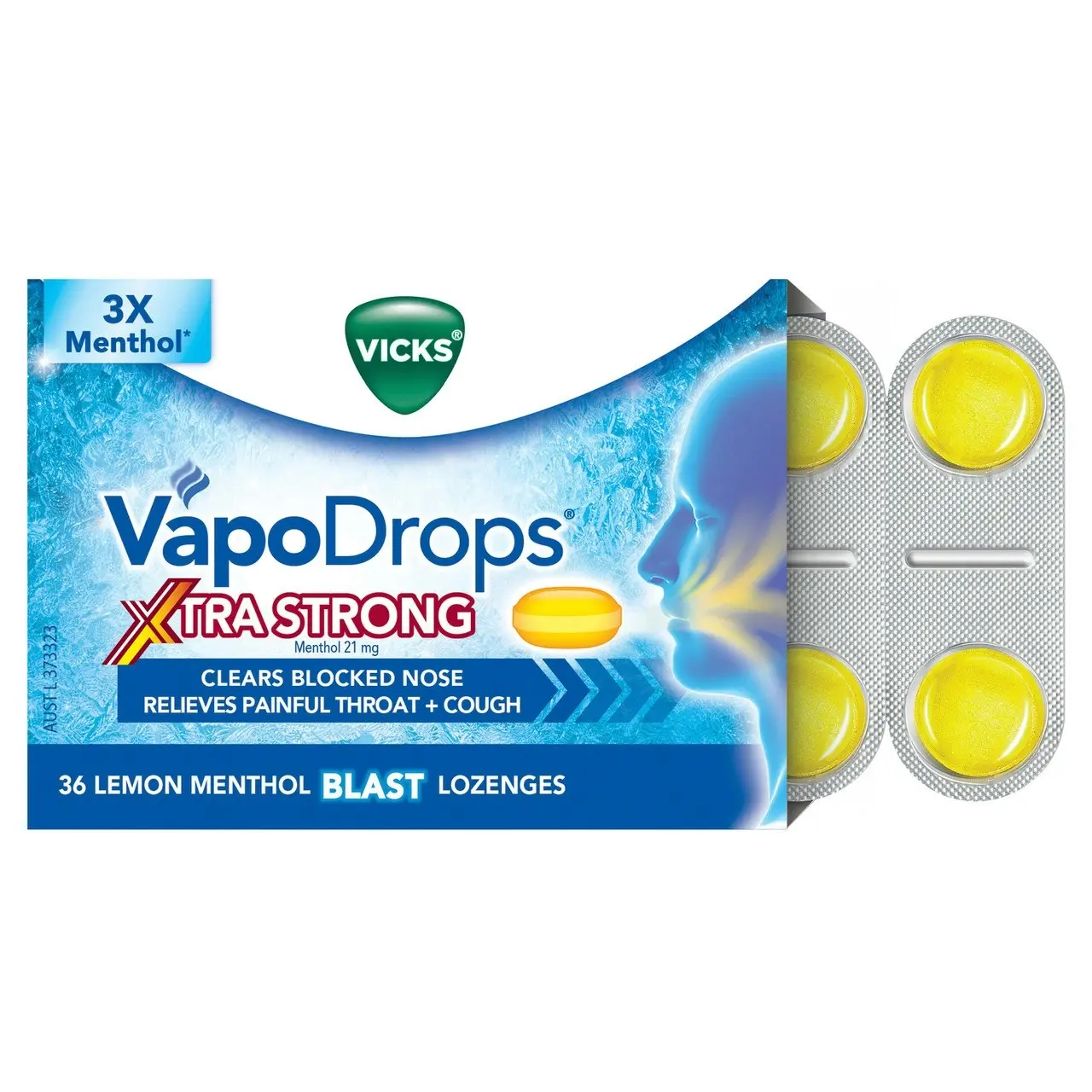 Vicks VapoDrops Xtra Strong Lemon Menthol Blast 36 Lozenges - Cough & Cold