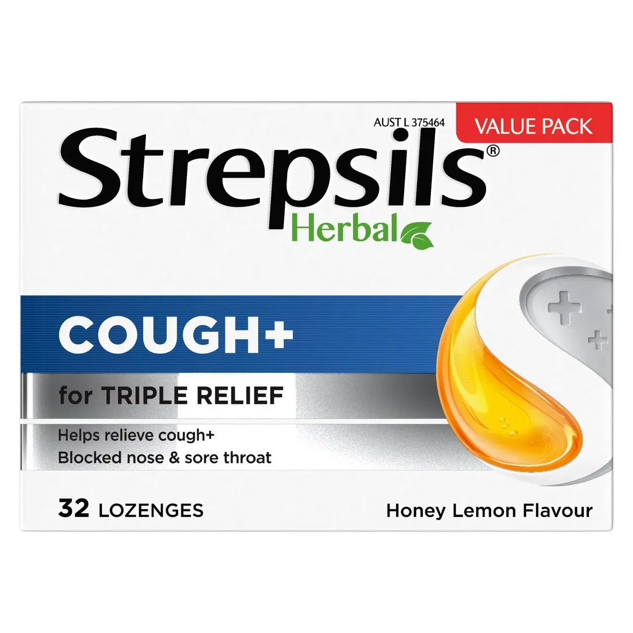 Strepsils Herbal Cough + Lozenges Honey Lemon 32 Pack