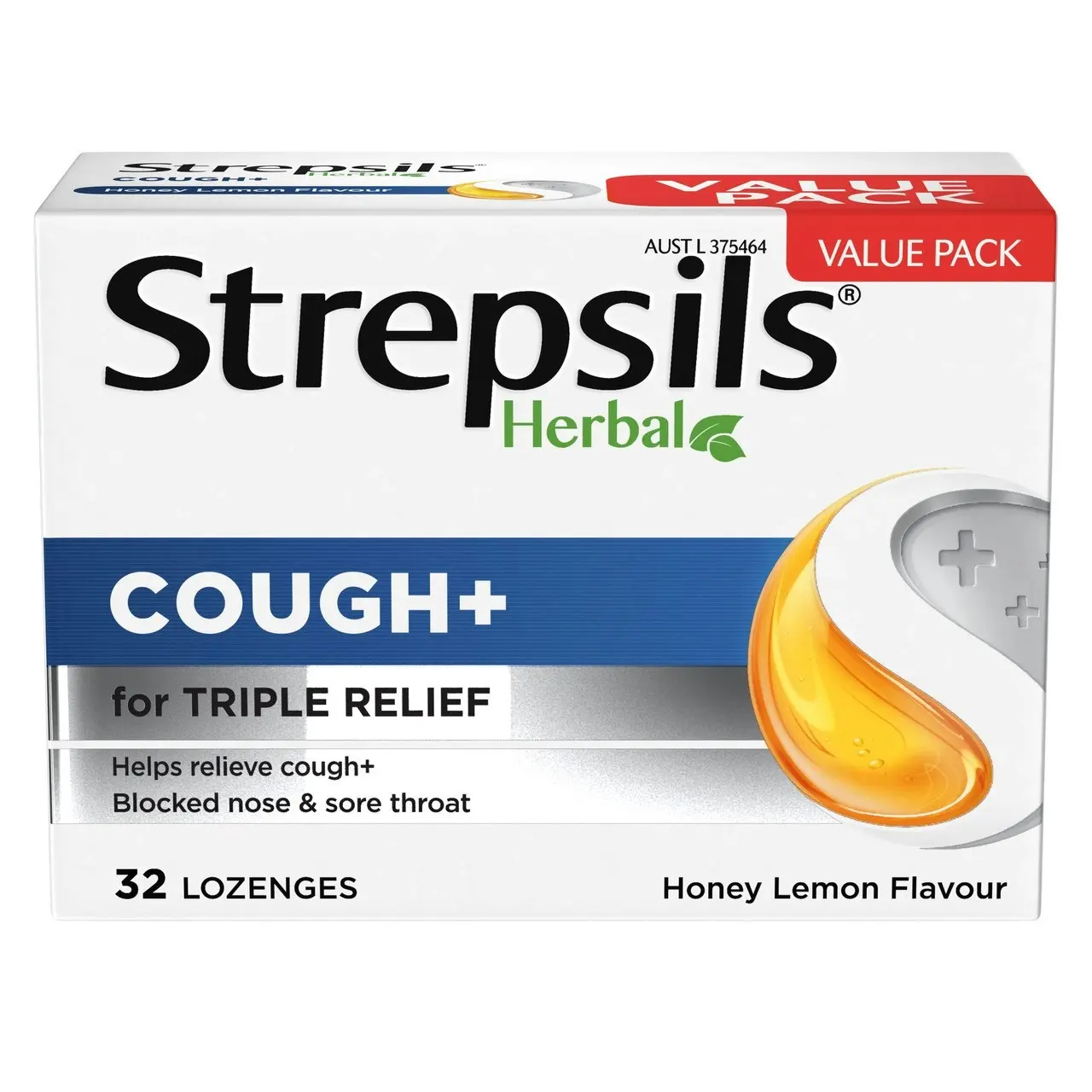 Strepsils Herbal Cough + Lozenges Honey Lemon 32 Pack