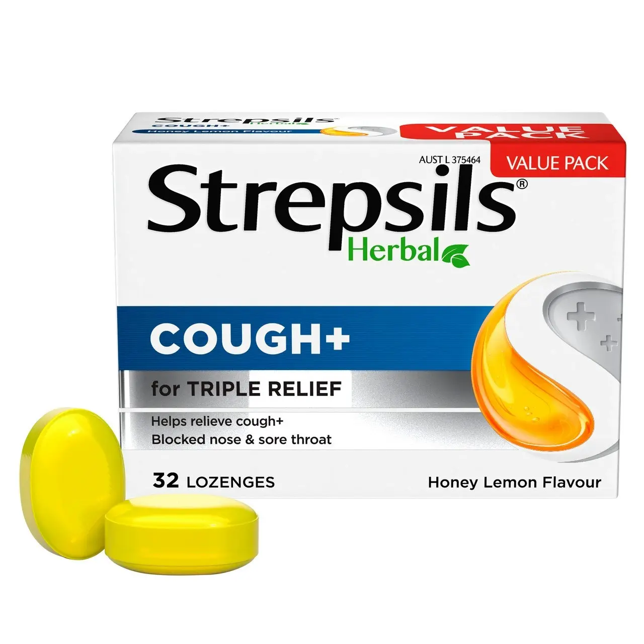 Strepsils Herbal Cough + Lozenges Honey Lemon 32 Pack