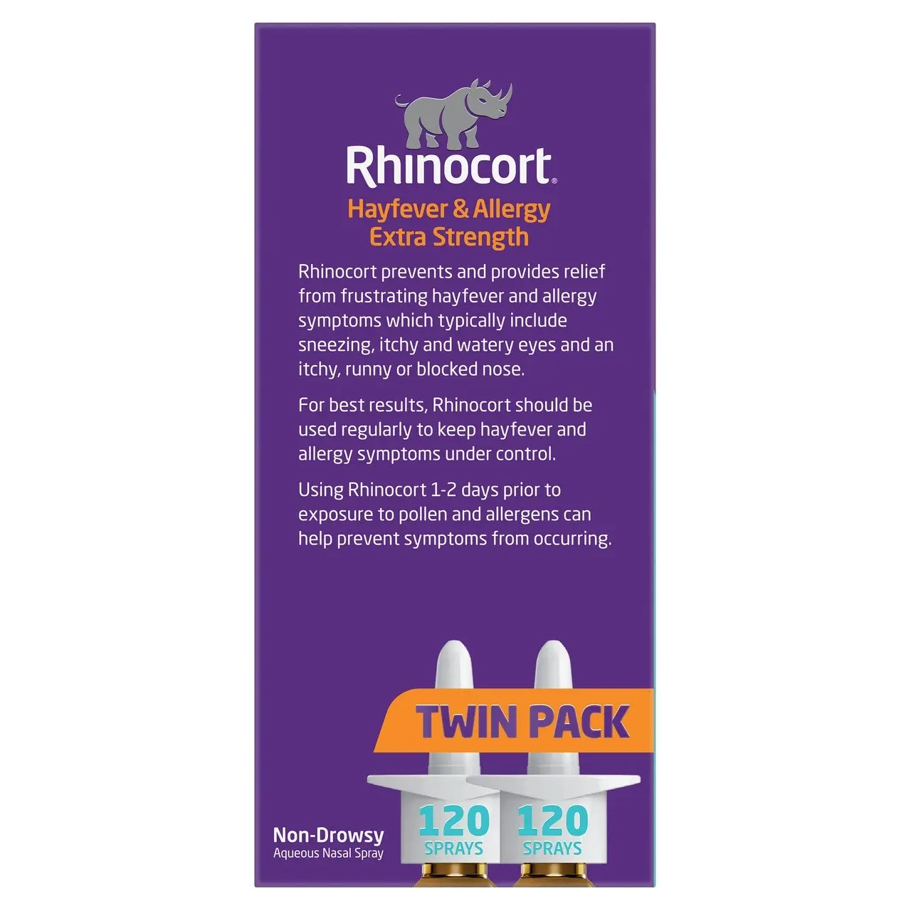 Rhinocort Extra Strength Non-Drowsy 24 Hour Hayfever & Allergy Relief Nasal Spray Twin Pack 2 x 120 Sprays