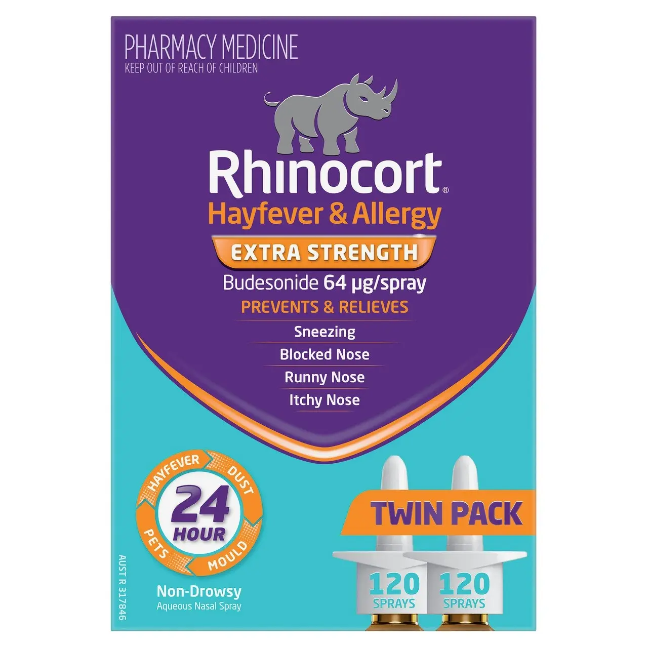 Rhinocort Extra Strength Non-Drowsy 24 Hour Hayfever & Allergy Relief Nasal Spray Twin Pack 2 x 120 Sprays