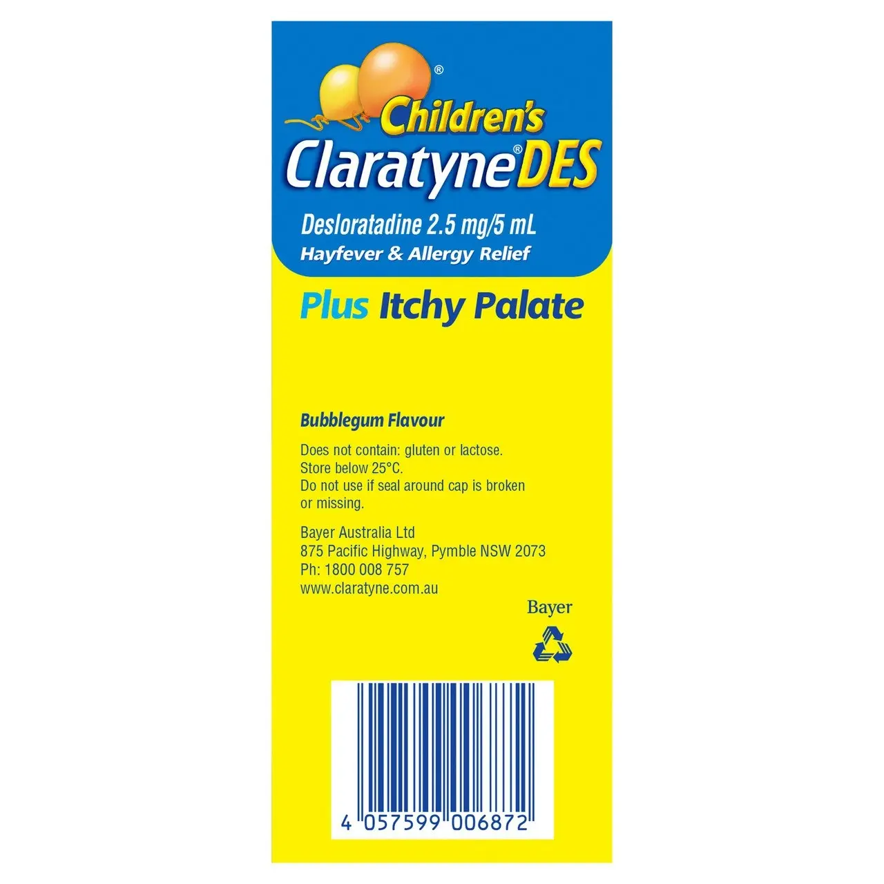 Children's ClaratyneDES Hayfever & Allergy Relief Bubblegum Syrup for Kids 100mL