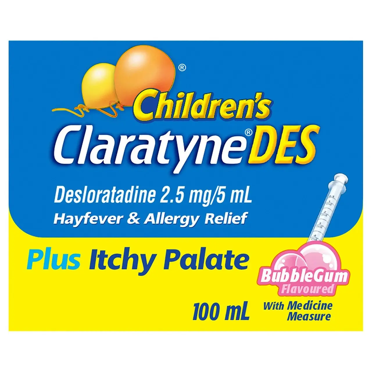 Children's ClaratyneDES Hayfever & Allergy Relief Bubblegum Syrup for Kids 100mL