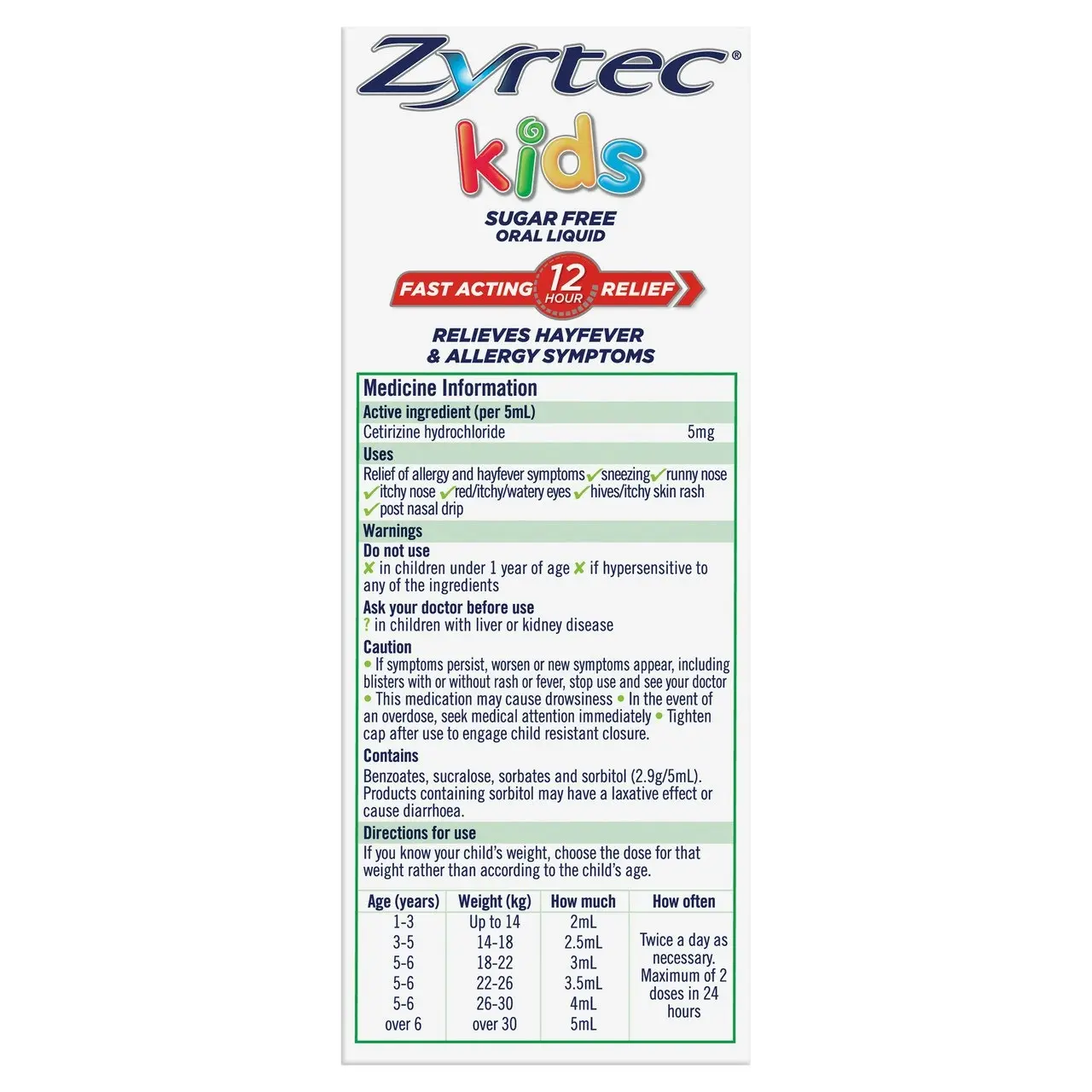 Zyrtec Kids Allergy & Hayfever Relief Antihistamine Grape Liquid 120mL