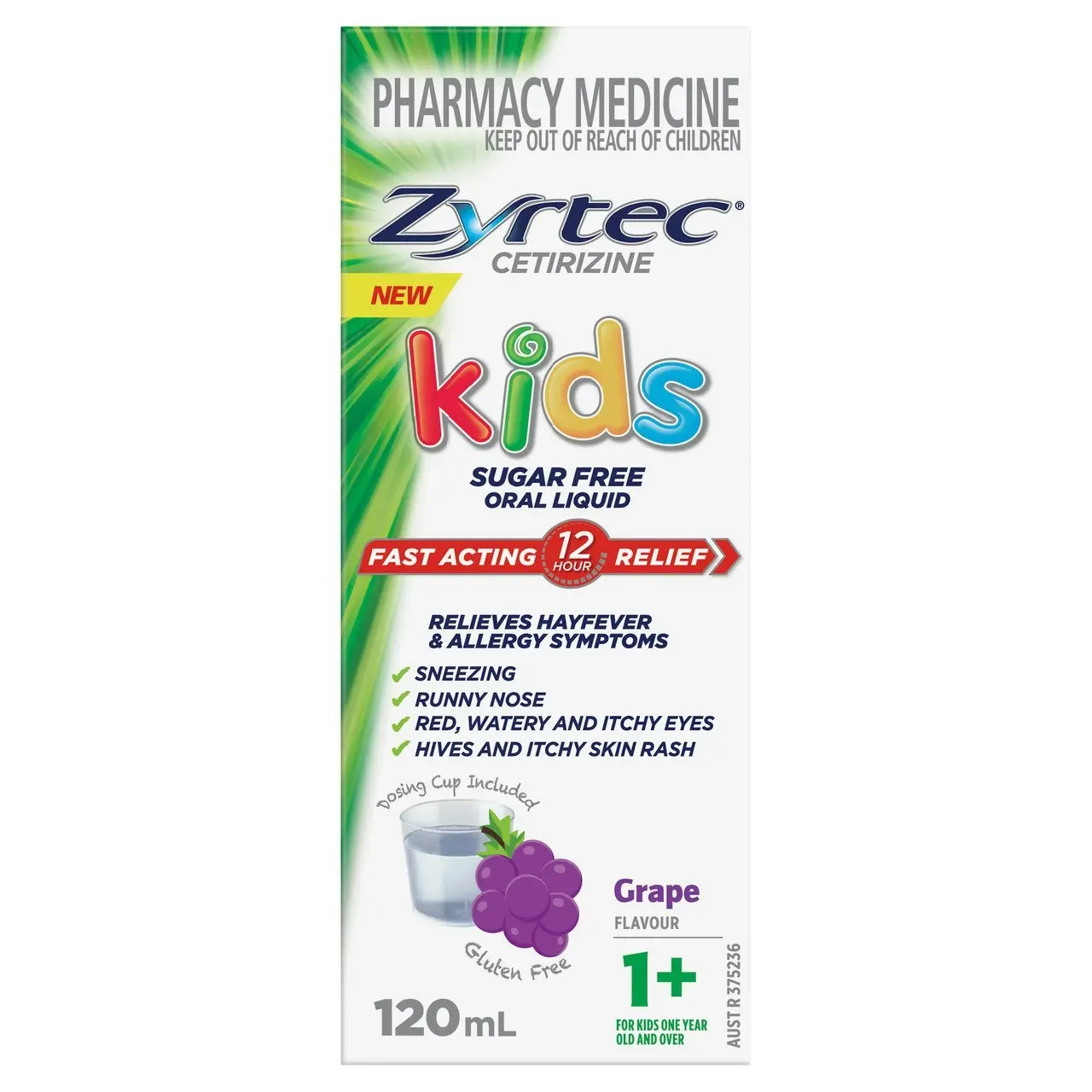 Zyrtec Kids Allergy & Hayfever Relief Antihistamine Grape Liquid 120mL