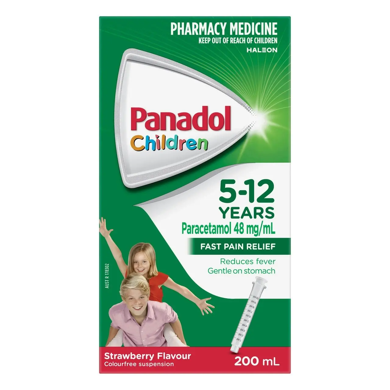 Panadol Children 5-12 Years Suspension, Fever & Pain Relief, Strawberry Flavour, 200 mL