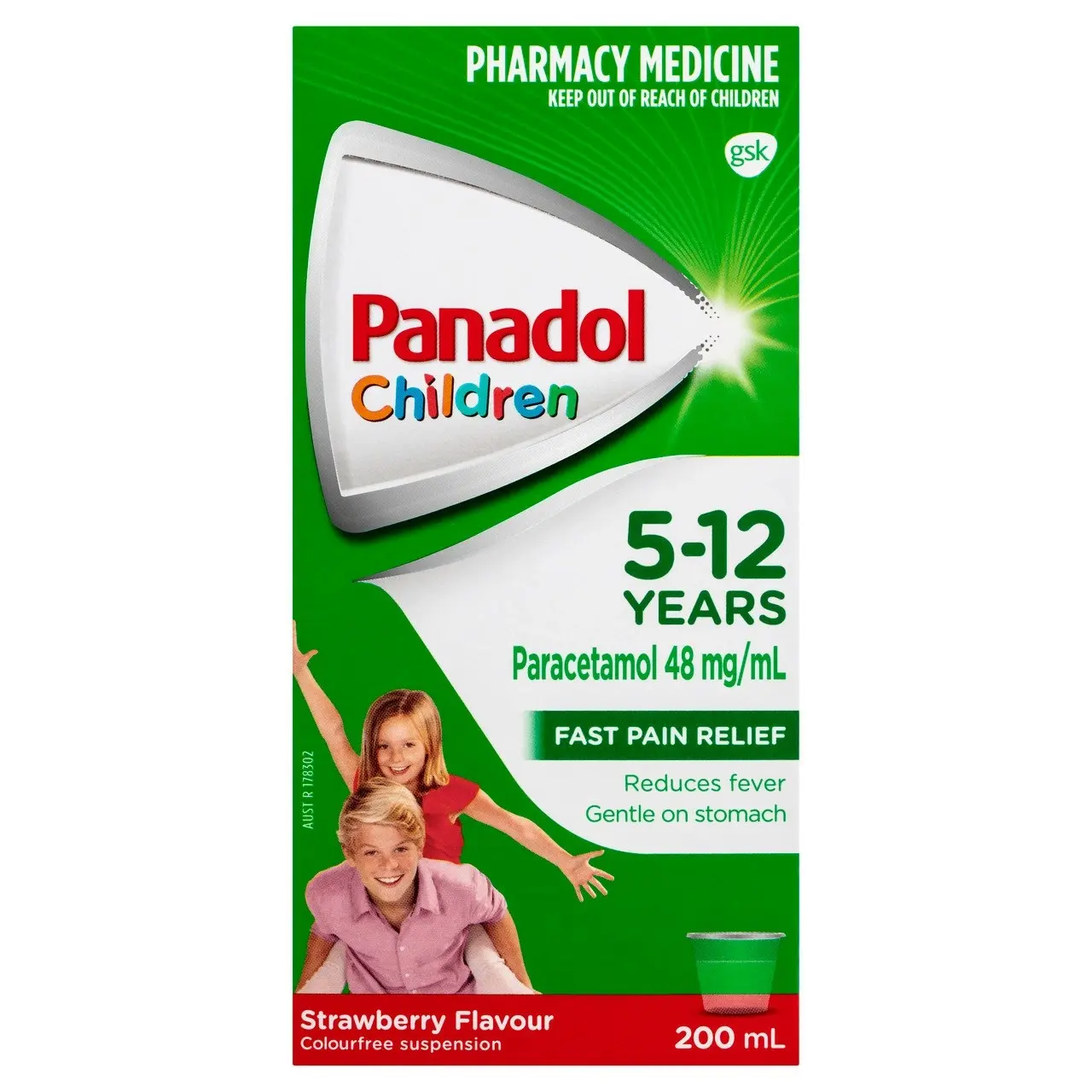 Panadol Children 5-12 Years Suspension, Fever & Pain Relief, Strawberry Flavour, 200 mL