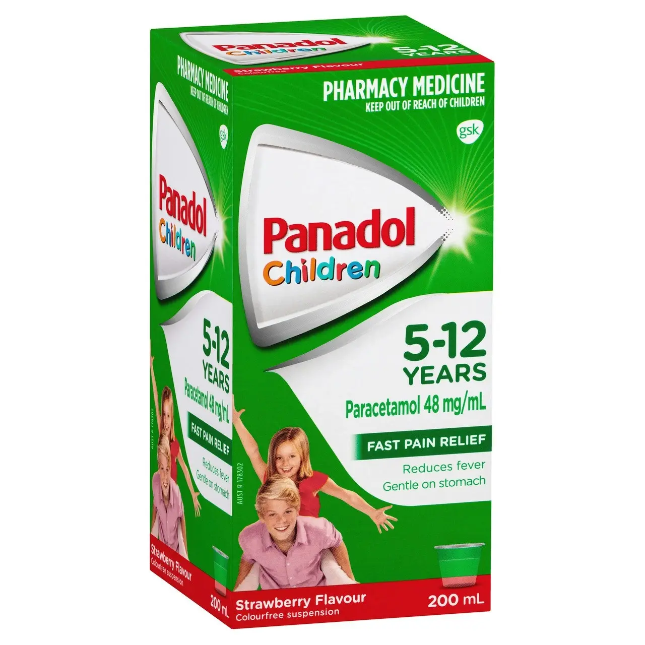 Panadol Children 5-12 Years Suspension, Fever & Pain Relief, Strawberry Flavour, 200 mL