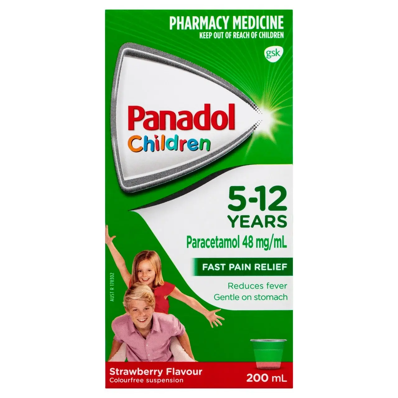 Panadol Children 5-12 Years Suspension, Fever & Pain Relief, Strawberry Flavour, 200 mL