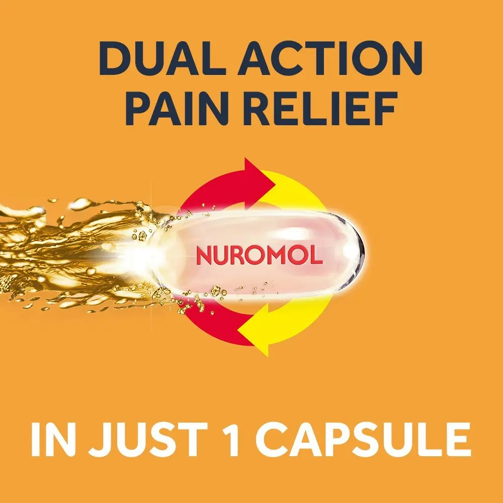 NUROMOL Strong Pain Relief Liquid Capsules 200mg Ibuprofen/500mg Paracetamol 10 pack