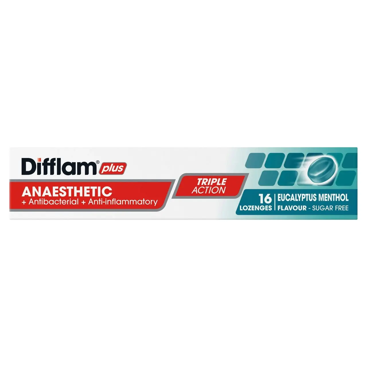 Difflam Plus Anaesthetic Sore Throat Lozenges Eucalyptus & Menthol Flavour 16s