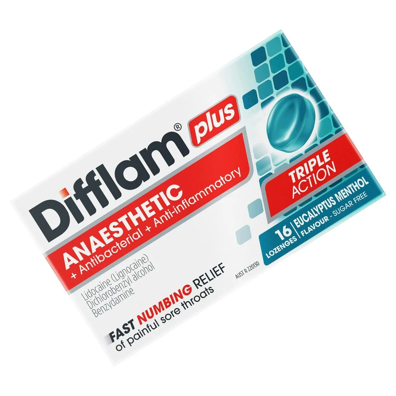 Difflam Plus Anaesthetic Sore Throat Lozenges Eucalyptus & Menthol Flavour 16s