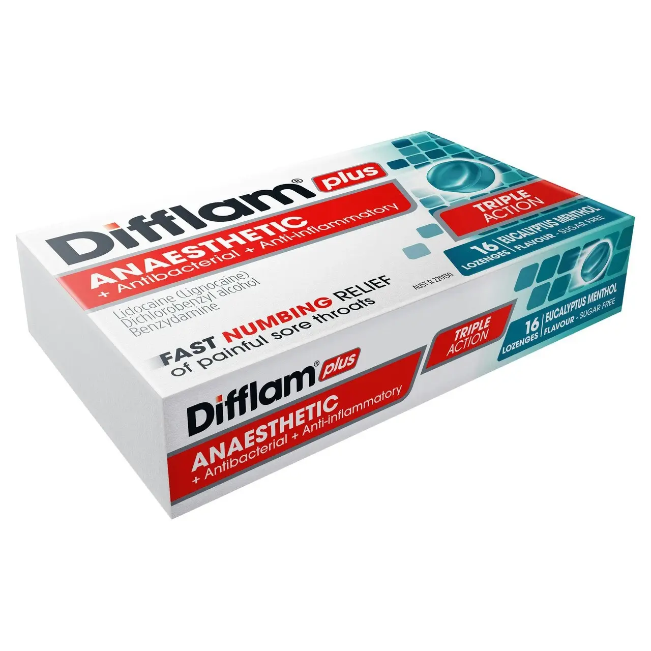 Difflam Plus Anaesthetic Sore Throat Lozenges Eucalyptus & Menthol Flavour 16s