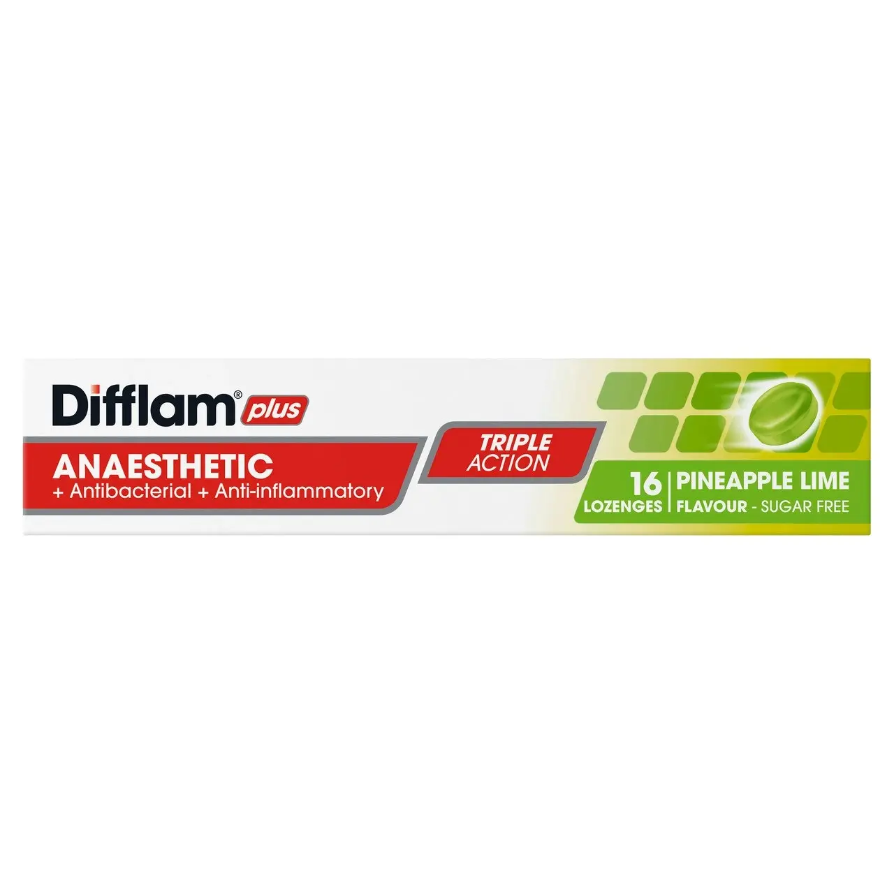 Difflam Plus Anaesthetic Sore Throat Lozenges Pineapple & Lime Flavour 16s