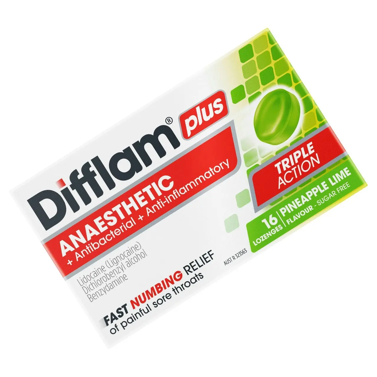 Difflam Plus Anaesthetic Sore Throat Lozenges Pineapple & Lime Flavour 16s