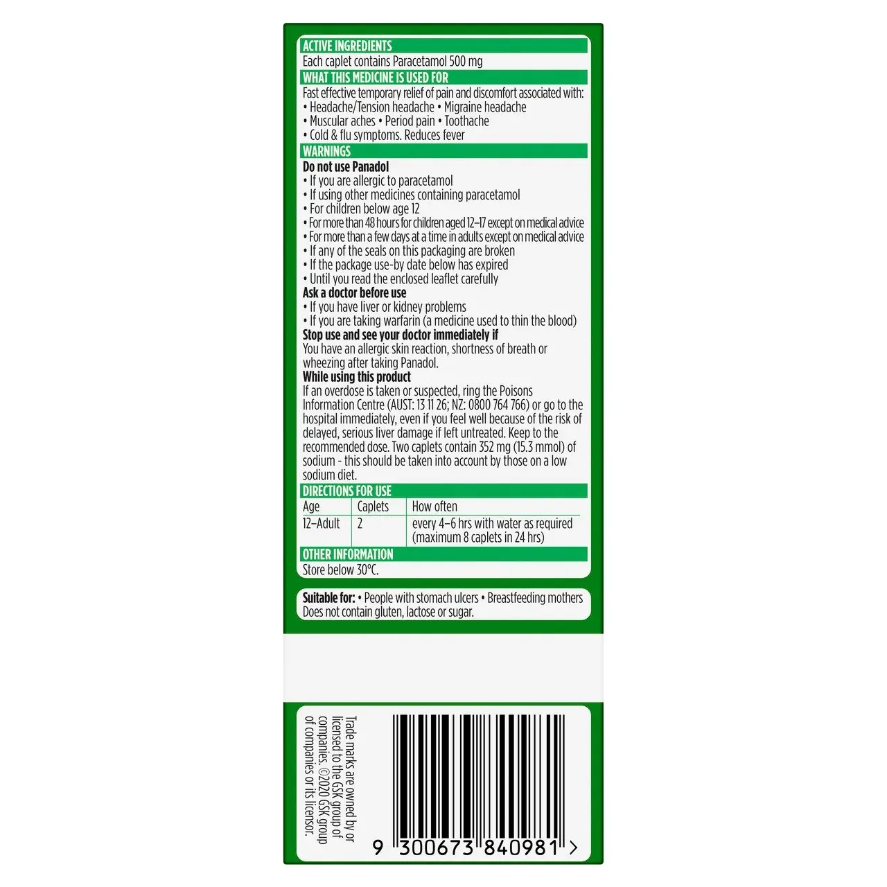 Panadol Rapid for Pain Relief Paracetamol - 500mg 80 Caplets