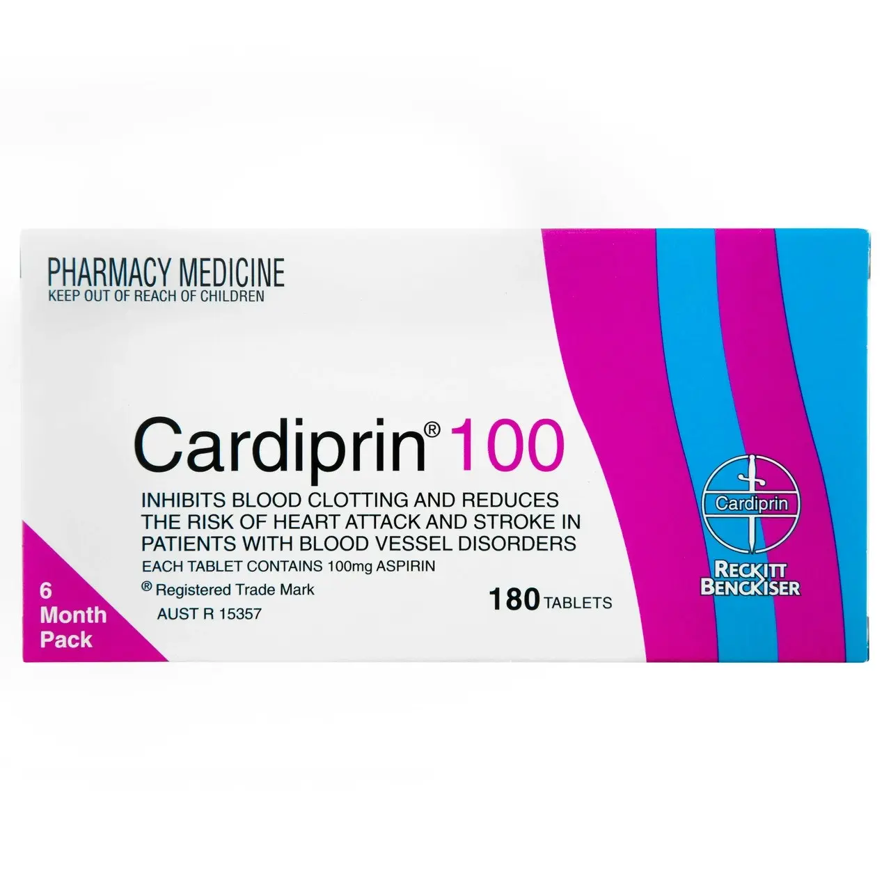 Cardiprin Blood Clotting Reduction Tablets 100mg Aspirin 180 pack